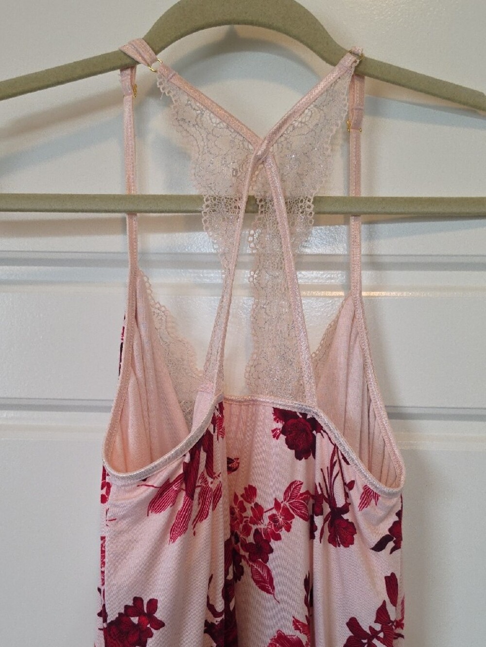 Soma Floral Racer-Back Cami - Pink with Red Rose Print and Lace Trim - Small - Picture 7 of 9